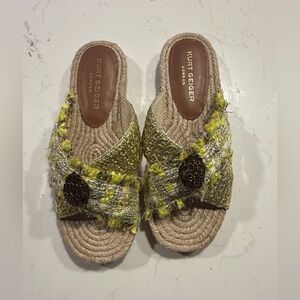 Kurt Geiger London Kensington Tweed & Raffia Espadrille Sandals 41